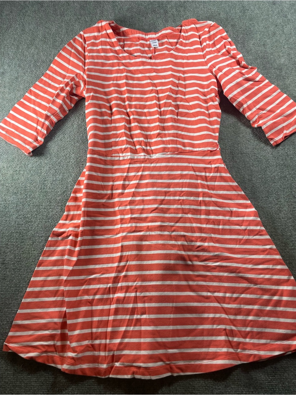 Old Navy Scoop Neck Skater Dress Sz M Orange & Whiteโ Stripe Cotton Stretch Knit